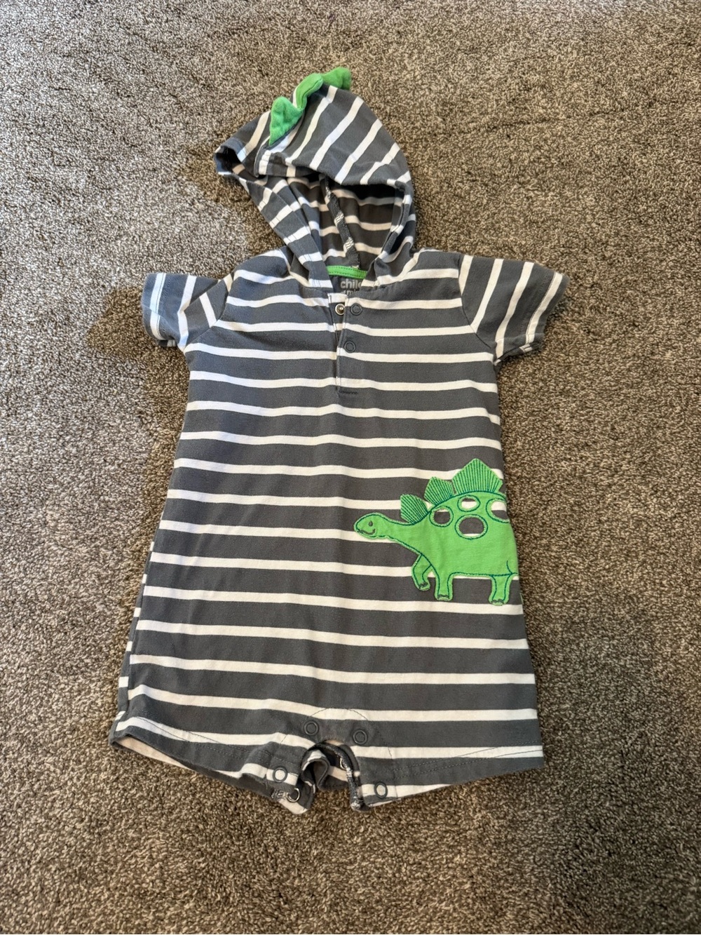 Carter’s child of mine Stegosaurus hooded striped baby boys romper 6-9 months